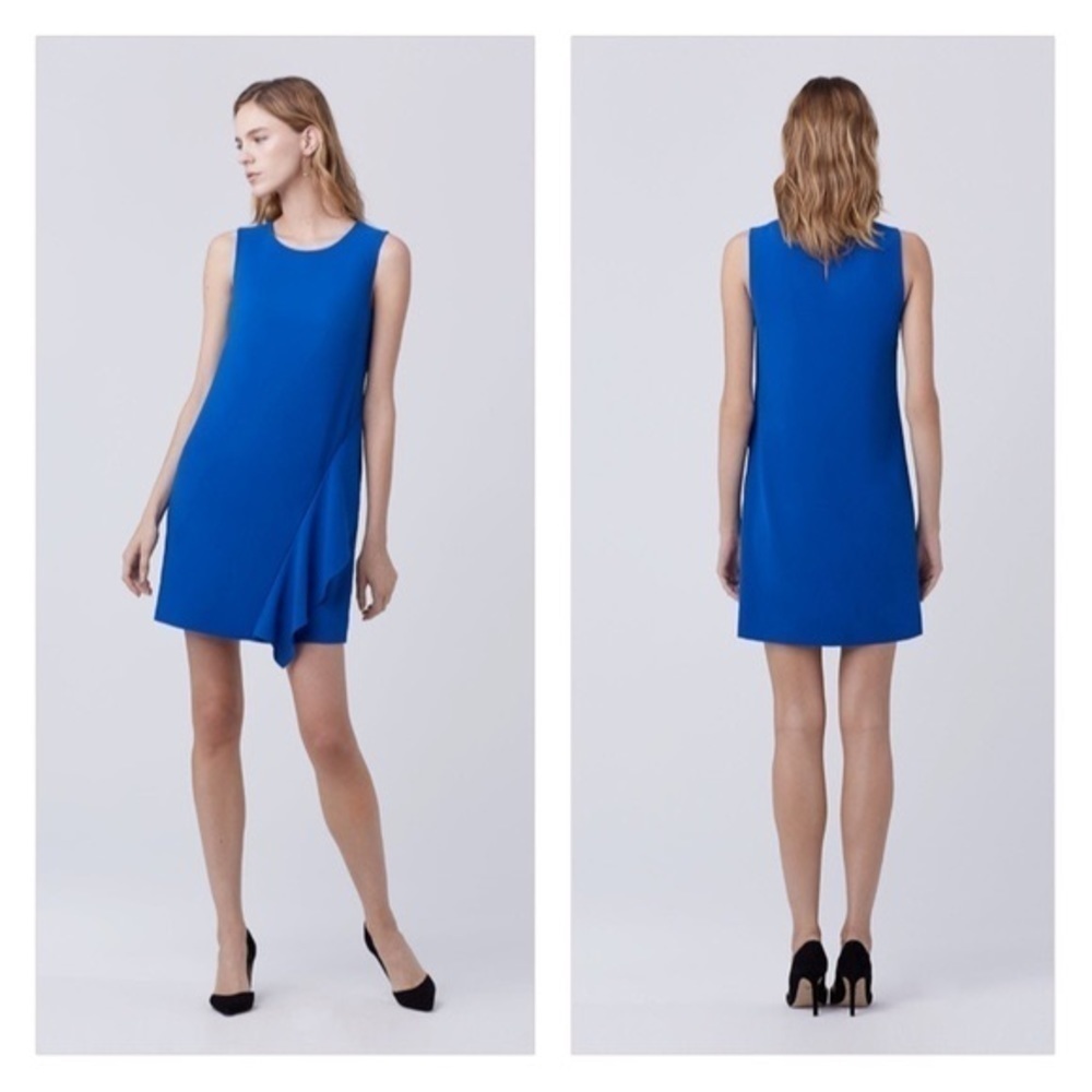 DVF Wylda Dress Ruffle Trim Shift Royal Blue Sleeveless 4 Diane Von Furstenberg